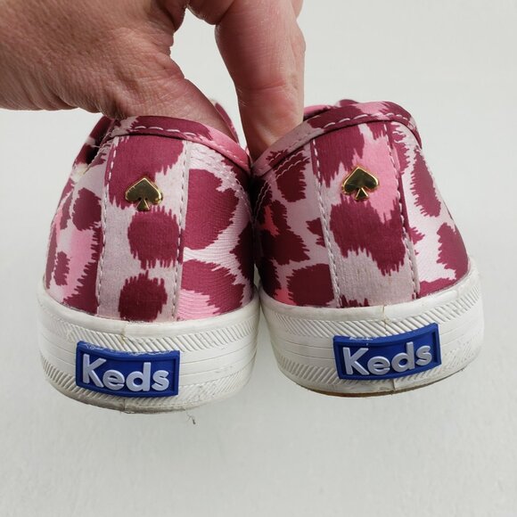Keds x Kate Spade Kickstart Sneaker Womens 7.5 Pink Satin Leopard Print Shoe - Picture 12 of 15